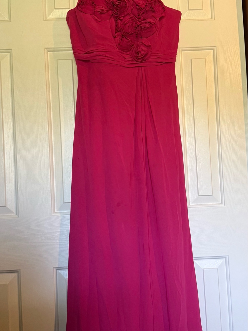 Strapless Rose-Pink Floral Applique Evening Gown